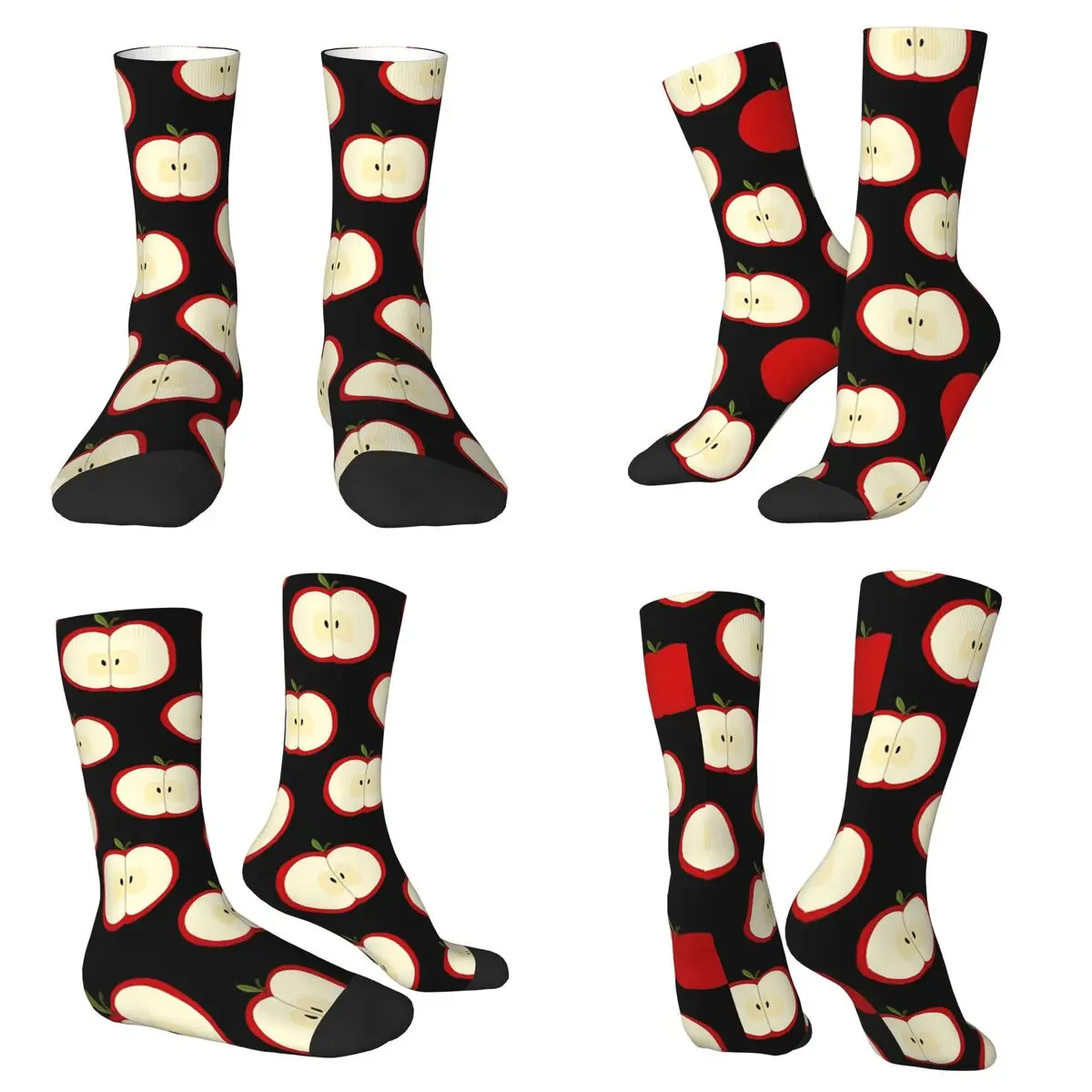 Cartoon Apple Pattern Socks Harajuku Super Soft Stockings All Season Long Socks for Man Woman Valentine's Day Gifts