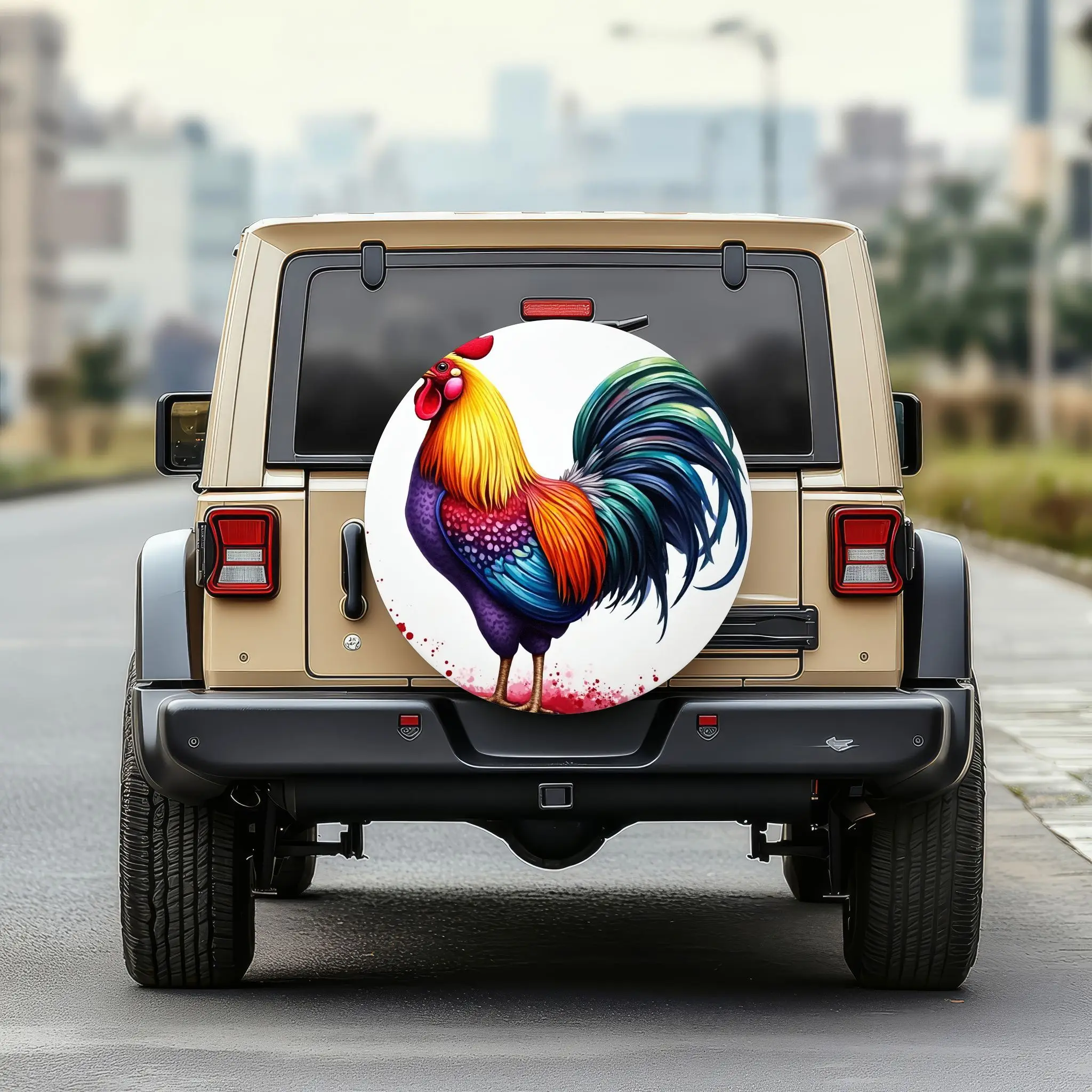 

Защитный чехол для шин с узором петуха для внедорожников, грузовиков, автомобилей и фургонов — яркий многоцветный дизайн, прочный и стильный защитный чехол для колес