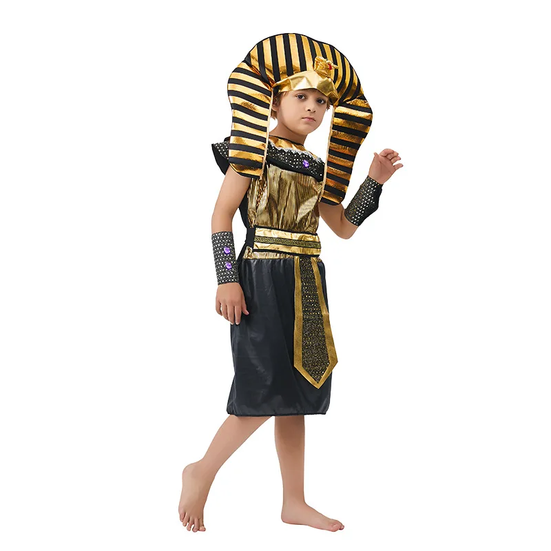 زي فرعون الأمير المصري للأولاد من عمر 6 إلى 12 سنة للأطفال من الذهب الأسود