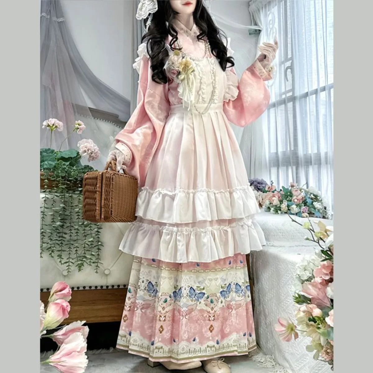 Women Ming Hanfu Gradient Mamian Skirt Set Gentle French Style Commute Print Outfit Chinese Modern Style Clothing