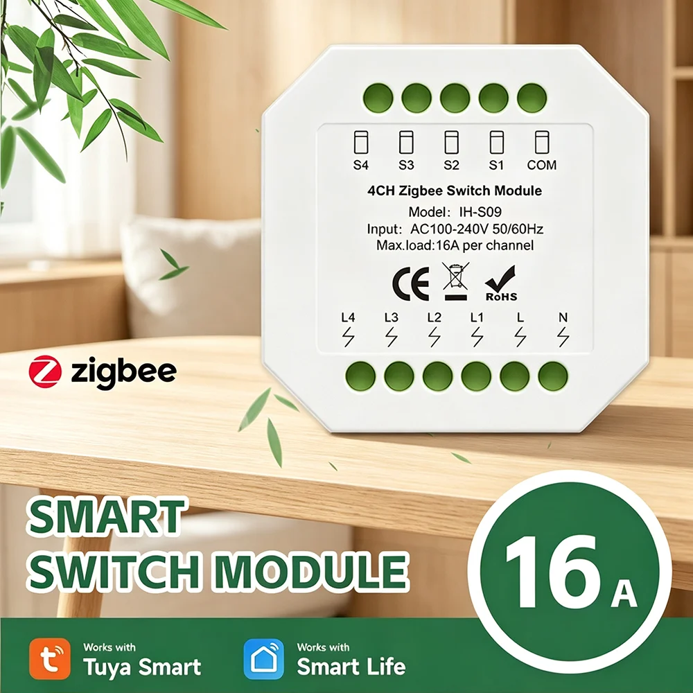 Tuya Zigbee 1-4CH Smart Switch Relay Module 16A Smart Home Automation Controller Work with Alexa Google Smart Life