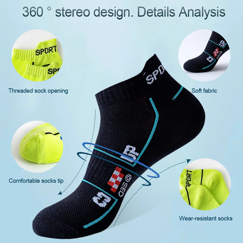 6 Pairs Ankle Socks Men Cotton Sport Running Socks High Quality Thin Casual Mesh Breathable Fashion Letter Stripe Short Socks