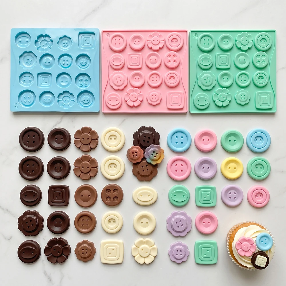 3pcs Sunflower button shaped chocolate silicone mold DIY candy pudding dessert cake plugin biscuit baking mold