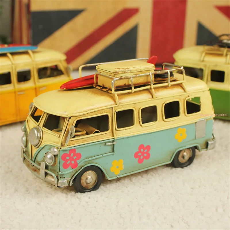 Mobil Mini Model Retro Klasik Berkemah Bus Ornamen Besi Rumah Kopi Toko Pernikahan Dekorasi Hadiah Kualitas Tinggi