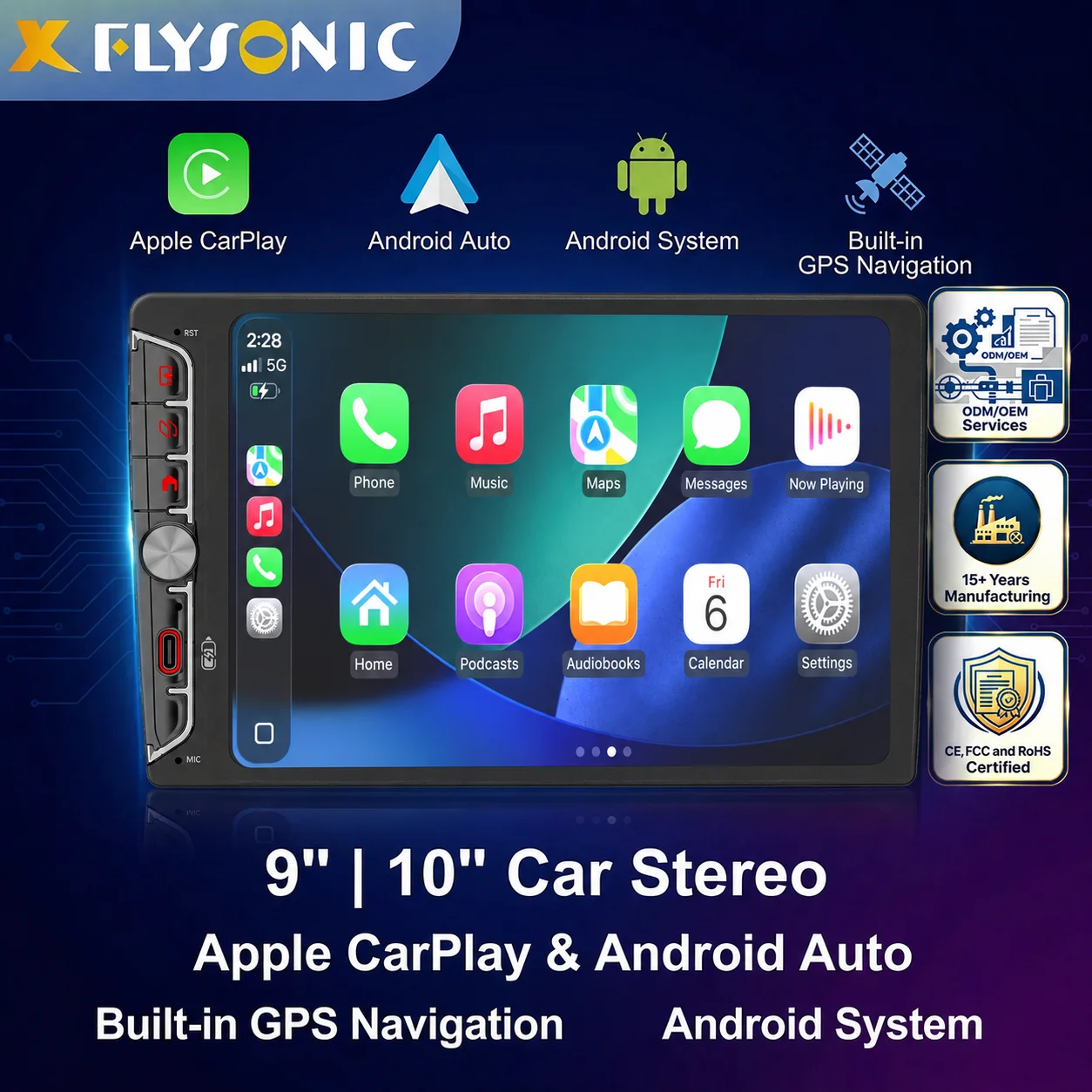 Flysonic Private Model 2 Din 9 10 Inch Screen Car Dvd Player Stereo 2+32GB Car Navigation Screen Android Car Radio