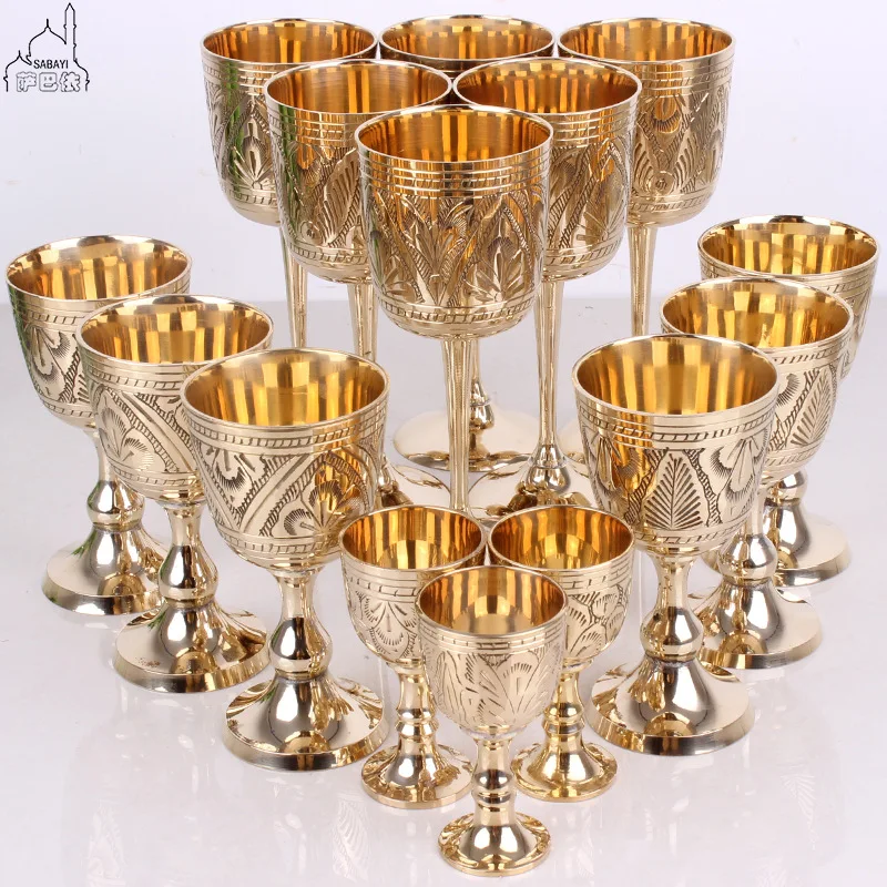 DSA copper pure brass wine glass antique Baijiu red wine tall solid copper wine set