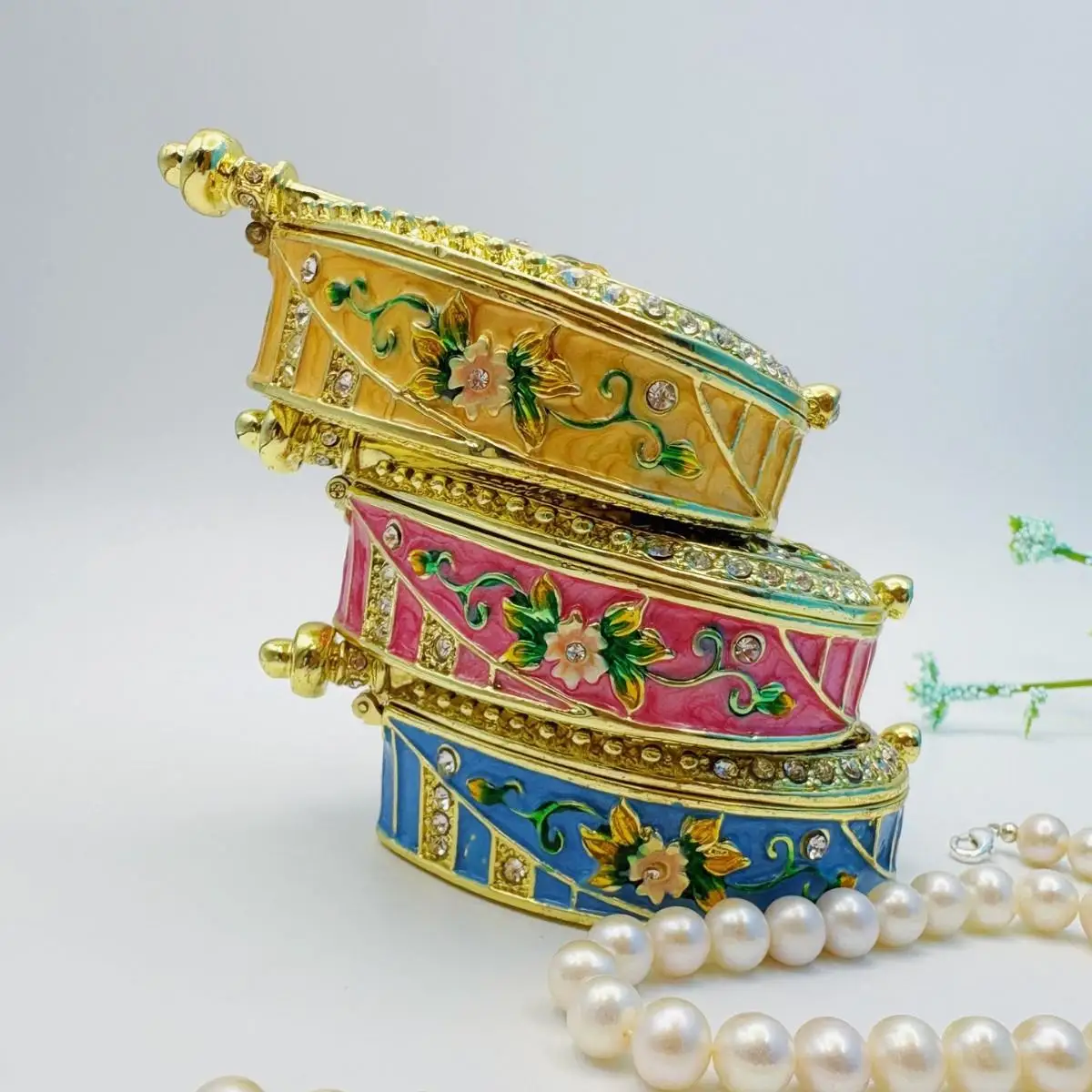 Enamel-colored Metal Alloy Lute With Diamond Inlays Jewelry Box Storing Accessories,jewelry Storage,necklace Earring Gift Box