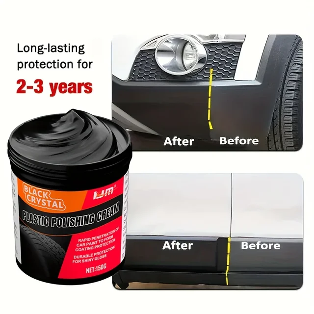 150g Plastic & Rubber Repair Paste - Black Crystal Polish for Car Scratches, Tire Shine & Interior Renewal, Anti-Aging & Fade Re 3