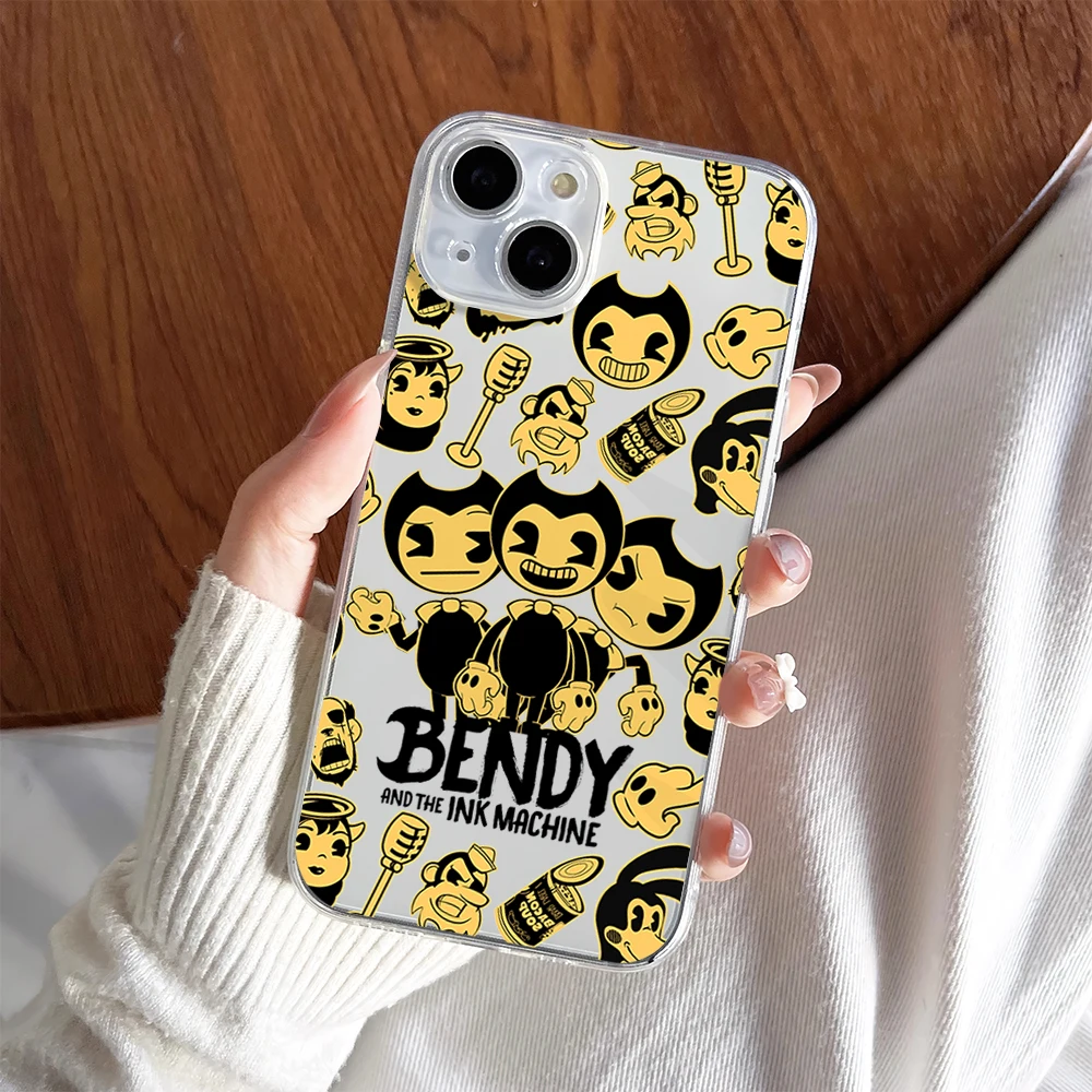 Game B-Bendy and the I-Ink M-Machine Horror Phone Case For iPhone 11 13 16 15 14 12 Pro Max Plus Clear Transparent Soft Shell