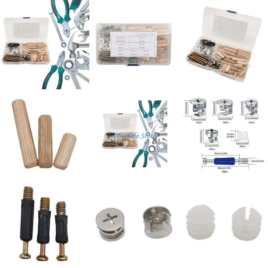 

U2JC Pack of 95 Carbon Steel Connector Assortment 3 in 1 Furniture Hardware Versatile Furniture Fastener Set Connection set