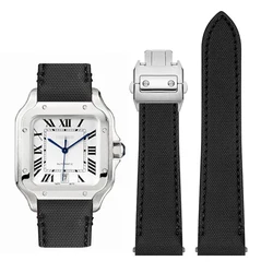 21mm quick release Nylon Strap For Cartier Santos strap new W2SA0007 medium Canvas Waterproof Sports Watchband Black Blue