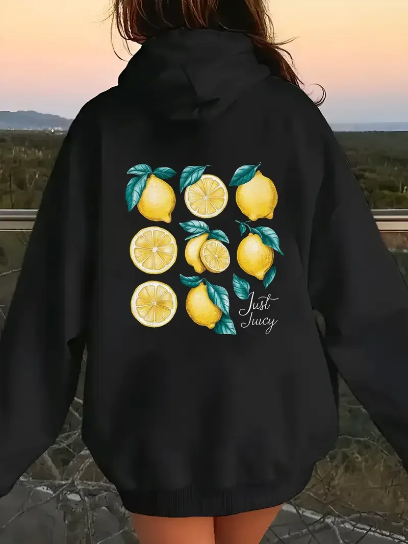 

Lemons Just Juicy Женская повседневная толстовка больших размеров, яркий ломтик лимона с геометрическим принтом, уютный пуловер с рукавами и карманами