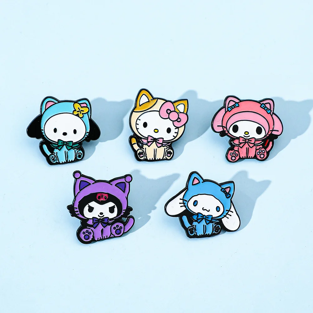 Gorący sprzedawanie urocza kreskówka śliczna metalowa plakietka Sanrio Kuromi KT kot Melody stop kroplówka oleju broszka akcesoria