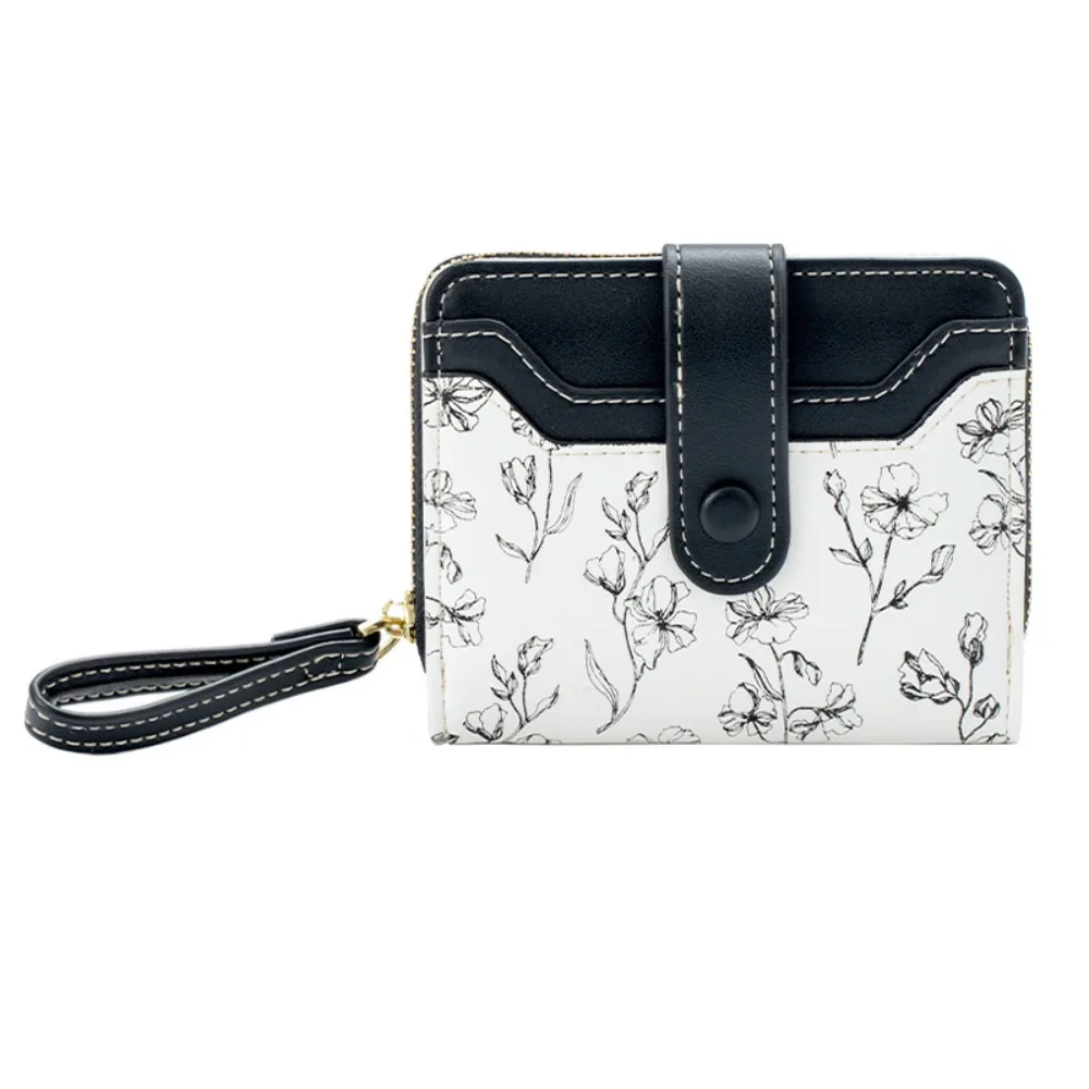 Floral impressão mini bolsa de moedas saco com zíper id cartão de crédito couro do plutônio carteira curta multi função coreano ins moda