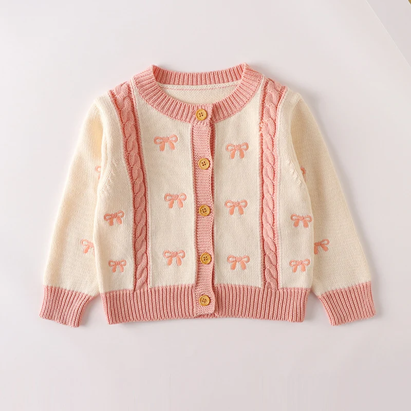 Autumn Winter Children Knitted Clothing Suit Long Sleeved Embroidered Cardigan Coat+Jumpsuit Newborn Baby Girls Clothing Set