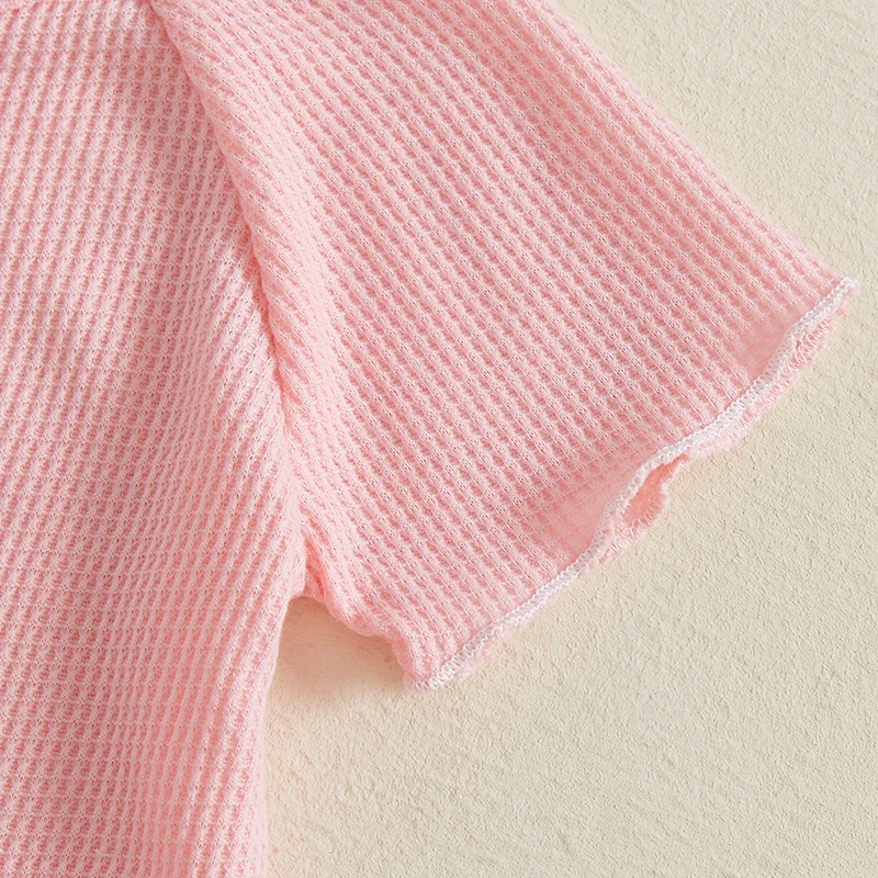 طفل رضيع فتاة الهراء الزي بلون قصيرة الأكمام الخس تقليم تي شيرت مرونة الخصر السراويل 2 قطعة الصيف مجموعة