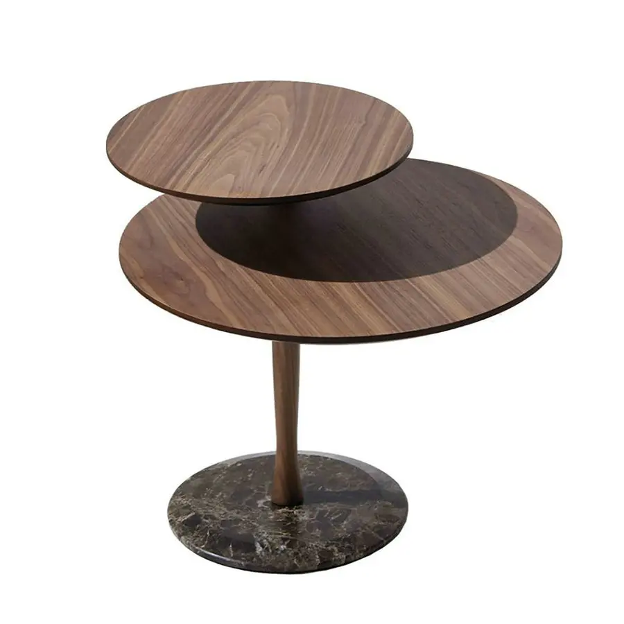 

✗X Furniture High End Walnut Wooden Side Table Balcony Emperador Marble Coffee Table Small Round Tea Table for Living Room&