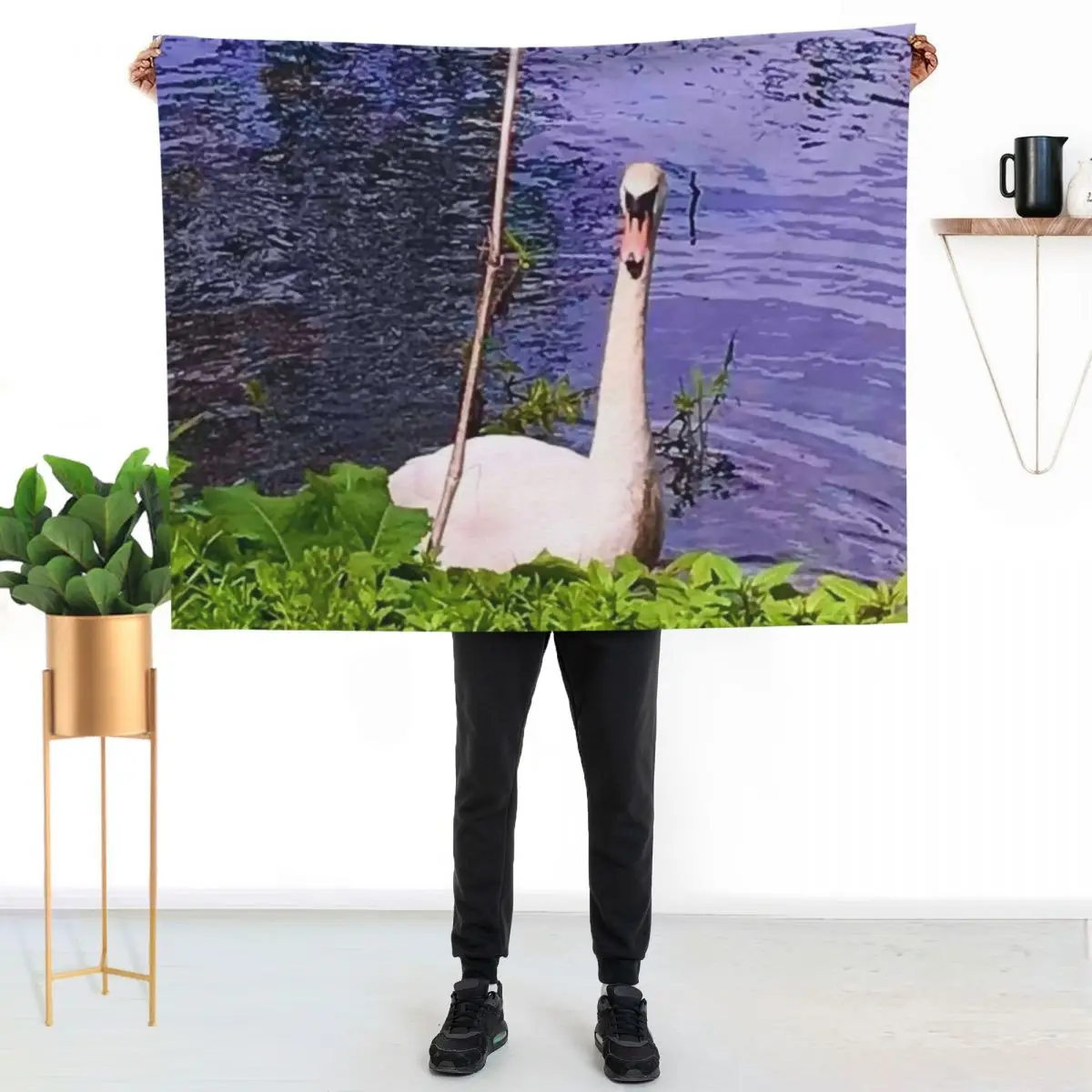Swan by the river Throw Blanket Polar Decoratives warm for winter Vintage decorative Plaid on the sofa Blankets