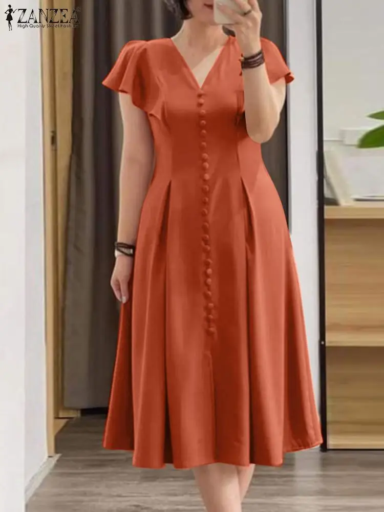 zanzea elegant women dress ZANZEA Fashion Lapel Neck Long Sleeve Sundress Elegant Women Autumn Lo   Mega Mart Center
