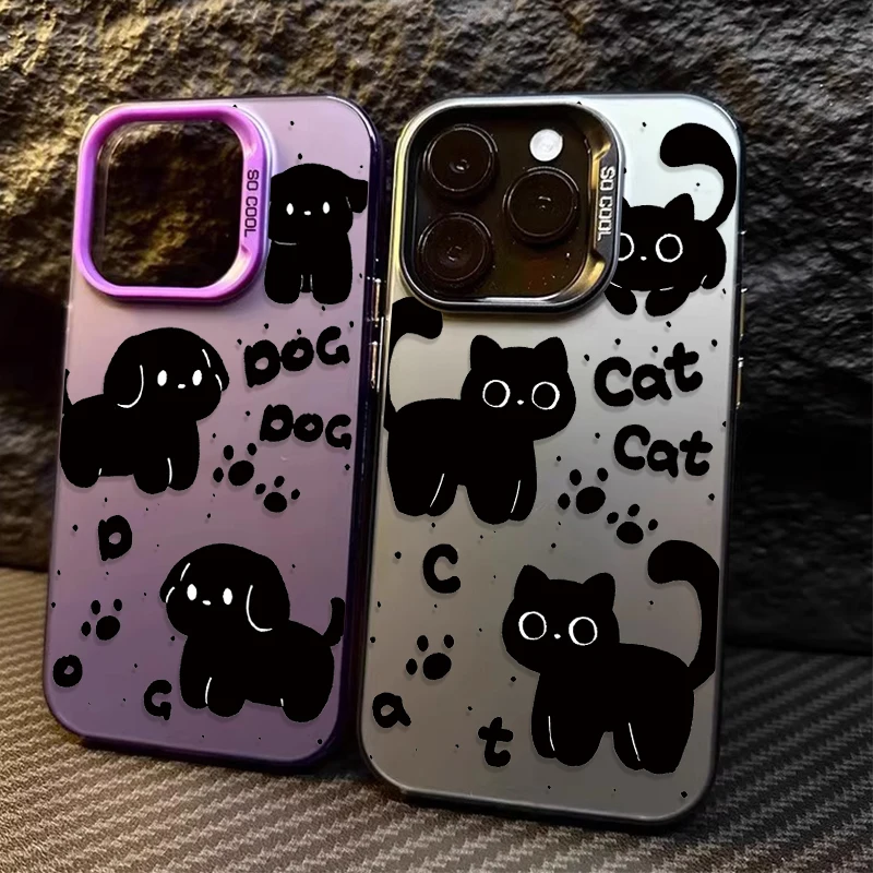 Lovely Cartoon Black Cat Dog Case For Samsung Galaxy S23 S24 S25 S22 Ultra S21 Plus FE A56 A36 A26 5G A16 A06 4G Note 20 Cover