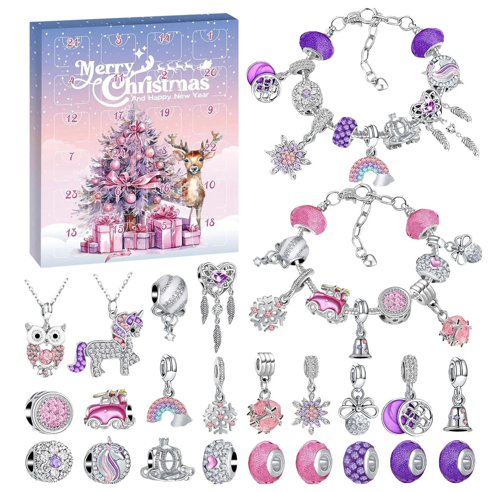 Table Night Light with Timer Christmas Advent Calendar Bracelets For Girls 24 Days Xmas Countdown Large Timer Clock for Workouts