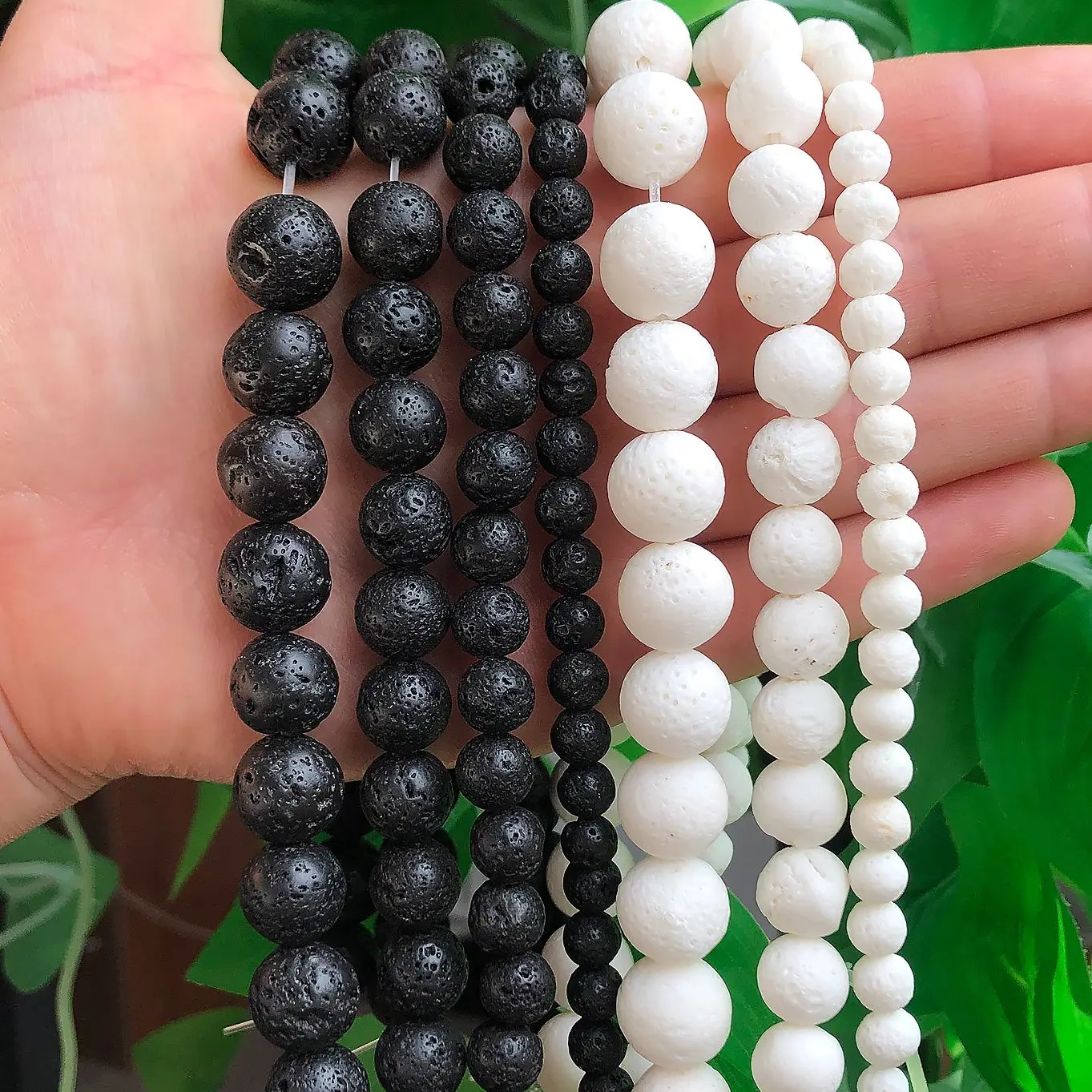 4-12mm Natural Black Volcanic Lava Stone Bead White Sponge Coral Agates Round Spacer Loose Beads for Jewelry Making Diy Bracelet