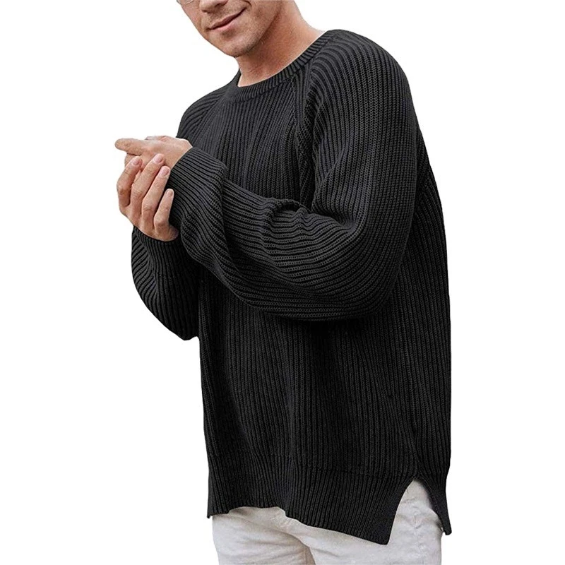

Autumn and winter fashion men's solid color long sleeved round neck pullover sweater knitted sweater men's sweater