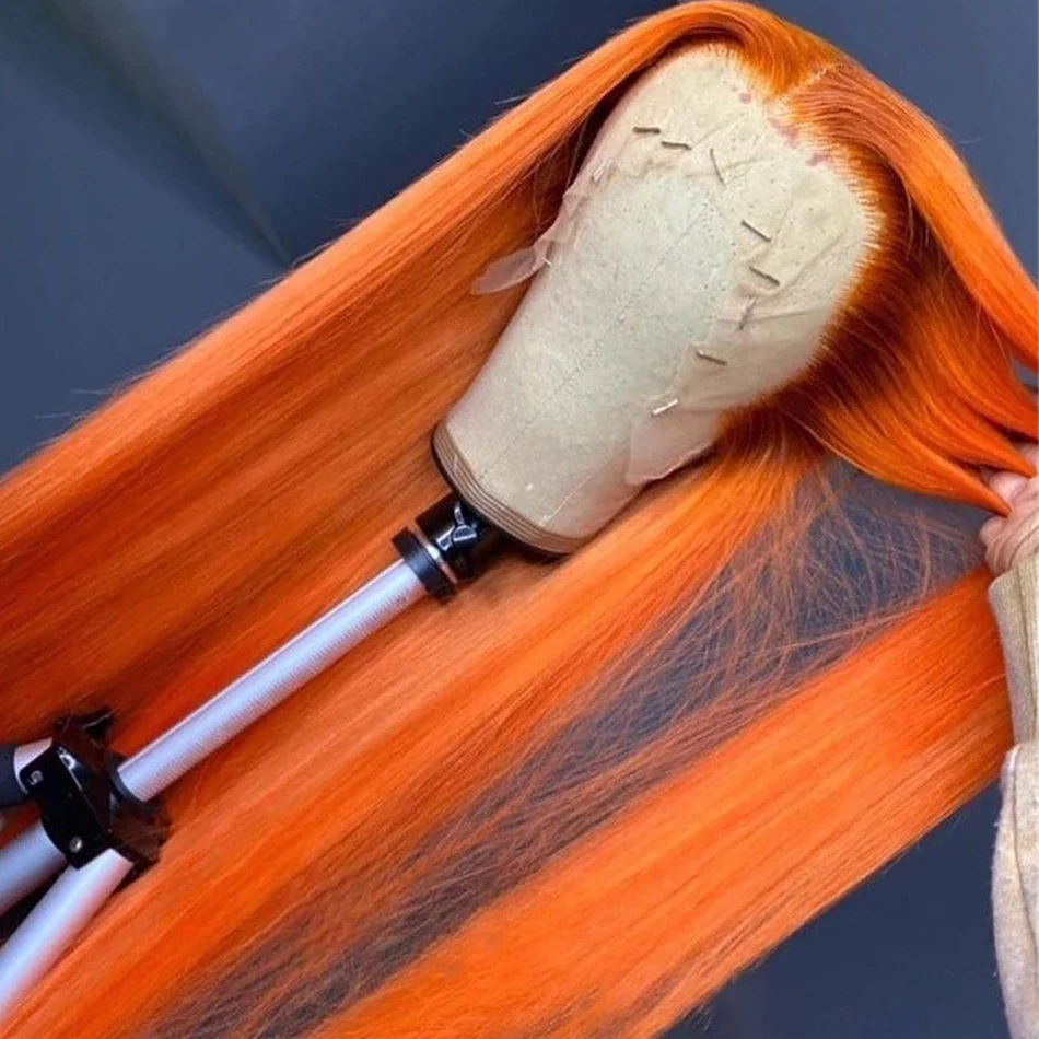 32 34 Inch Orange Ginger Lace Front Wig Human Hair 13x4 Bone Straight Frontal Wig Pre Plucked Colored Human Hair Wigs For Women