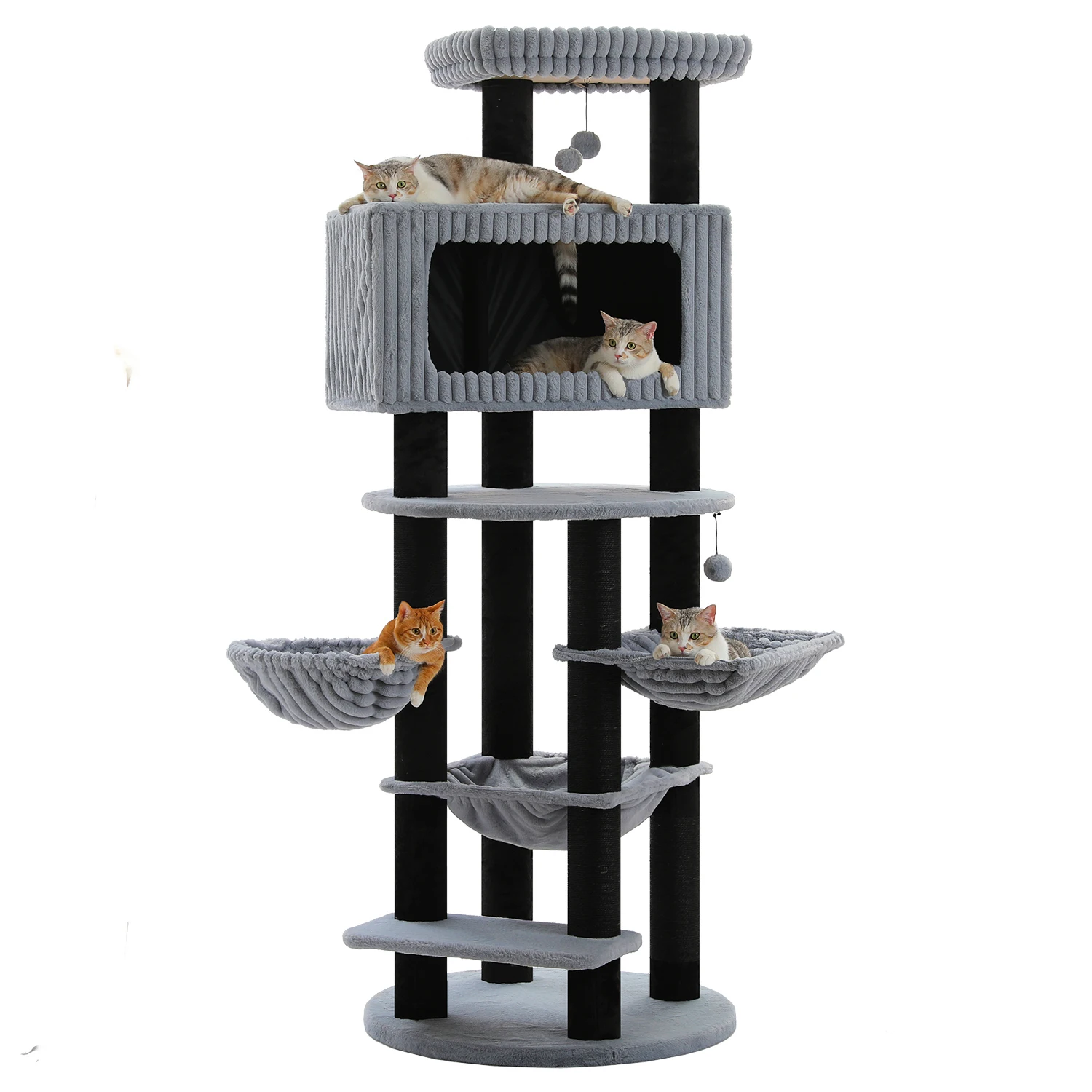 Mehrstöckiger Katzenbaum mit geräumigem Katzenhöhle, dicken Sisal-Kratzstämmen, übergroßer Liegefläche, hoher Katzenturm für große Hauskatzen