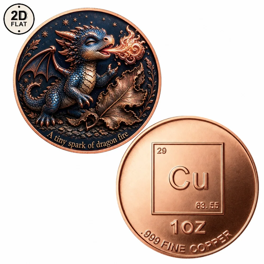 1pc A Tiny Spark of Dragon Fire 1oz .999 Fine Copper Challenge Coin Adorable Baby Blue Dragon Collectible Coin Mythical Keepsake