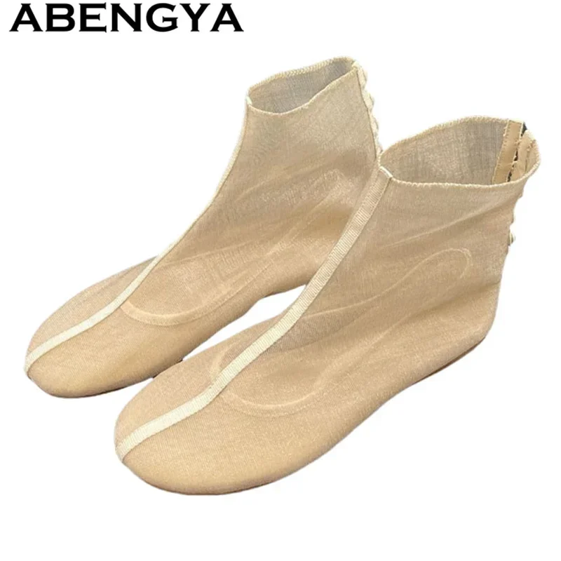 Transparent See Through Mesh Boots Flat Heel Ankle Boots Summer Fashion Shoes Women Casual Breathable Botas Mujer