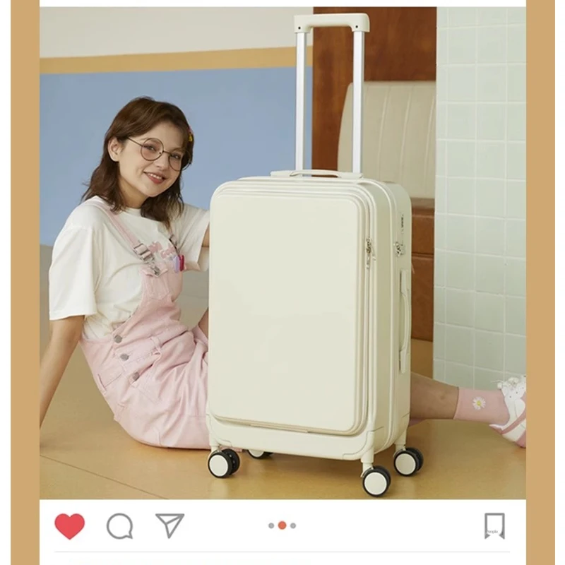 Front open cover luggage female side open multifunctional suitcase male trolley case students silent password box small 20 inch