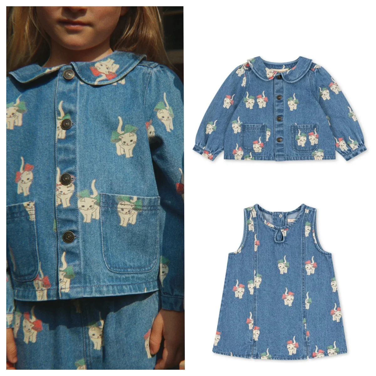Baby Girl Clothes Girls Cherry Brand New Autumn Cute Embroidery Kids Dress Toddler Boys Jacket Denim Pants Children Outfit Set