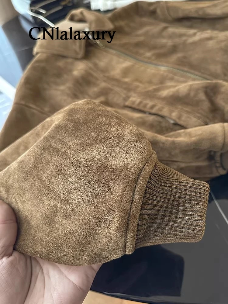 Women's Suede Leather Moto Jacket - Relaxed Fit Spring Coat