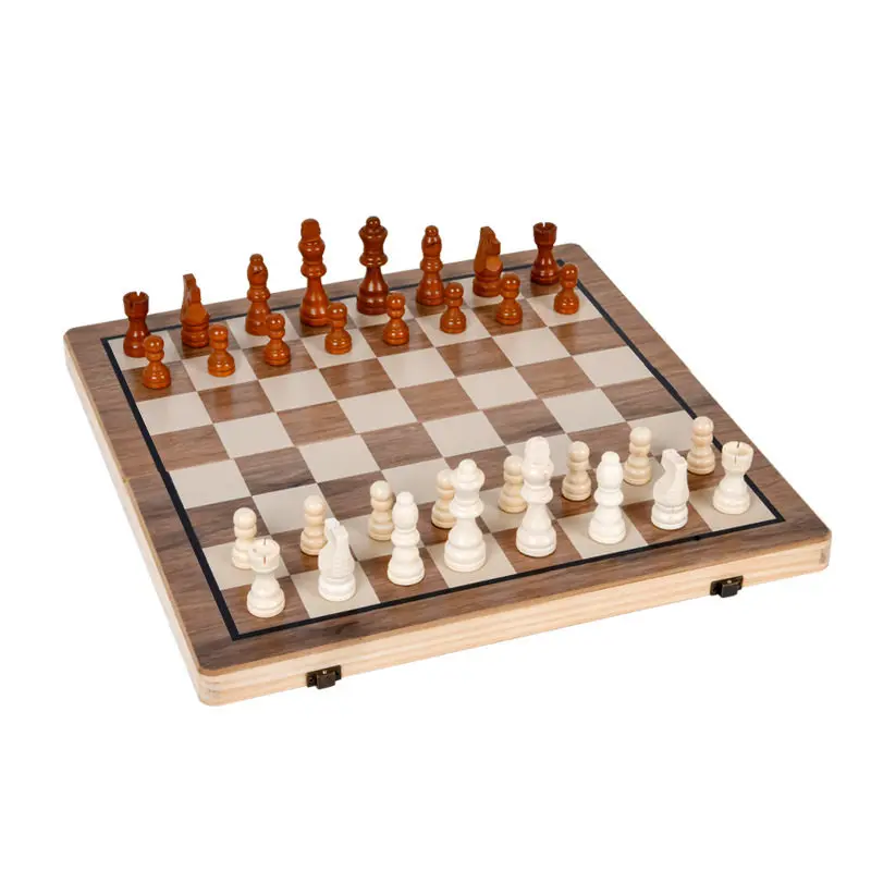 Schachspiel aus Holz in Holzfarbe, 2-in-1-Klappbrett für Schachanfänger