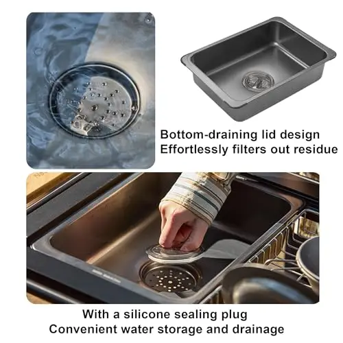 

Portable 304 Stainless Steel Sink Basin For Camping And Compact Kitchens, 1.59 Gallon, 14.17 x 9.84 Inches, With