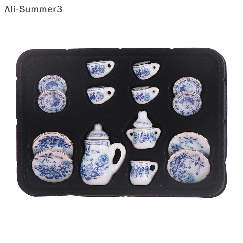 

(YY) 15 шт./компл., новинка 2025 года, 1:12, миниатюрная мебель для кукольного домика, керамическая чашка для чая и чайник, набор посуды, игрушки, аксессуары для кукольного домика