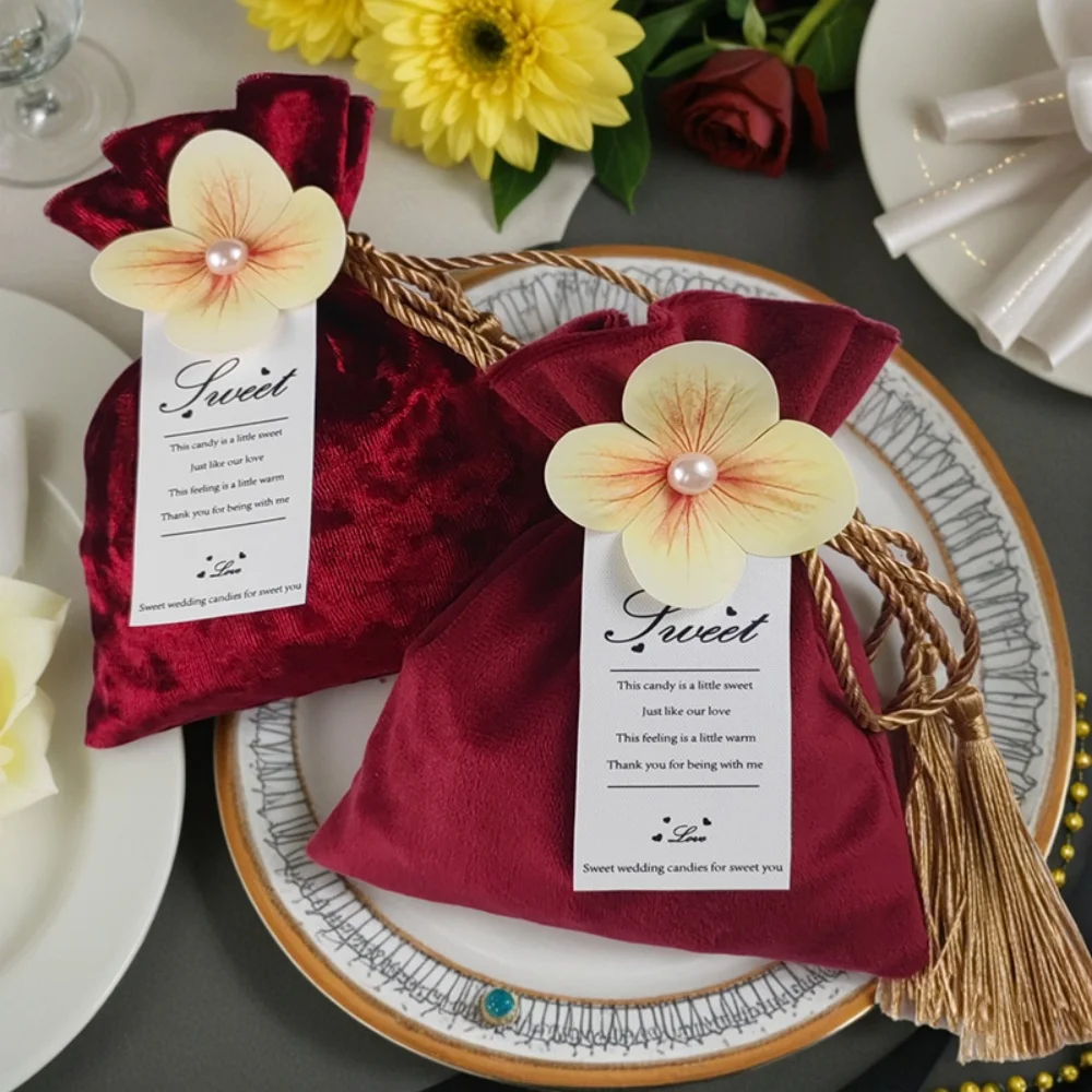 حقيبة زهور اصطناعية رائعة برباط حقيبة حلوى منظم مجوهرات الحفلات حقيبة هدايا مخملية خفيفة الوزن لمنظم المجوهرات #4