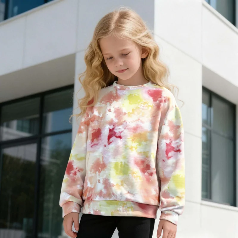 2025 Girls' Popular Tie-Dye Casual Crew Neck Sweatshirt