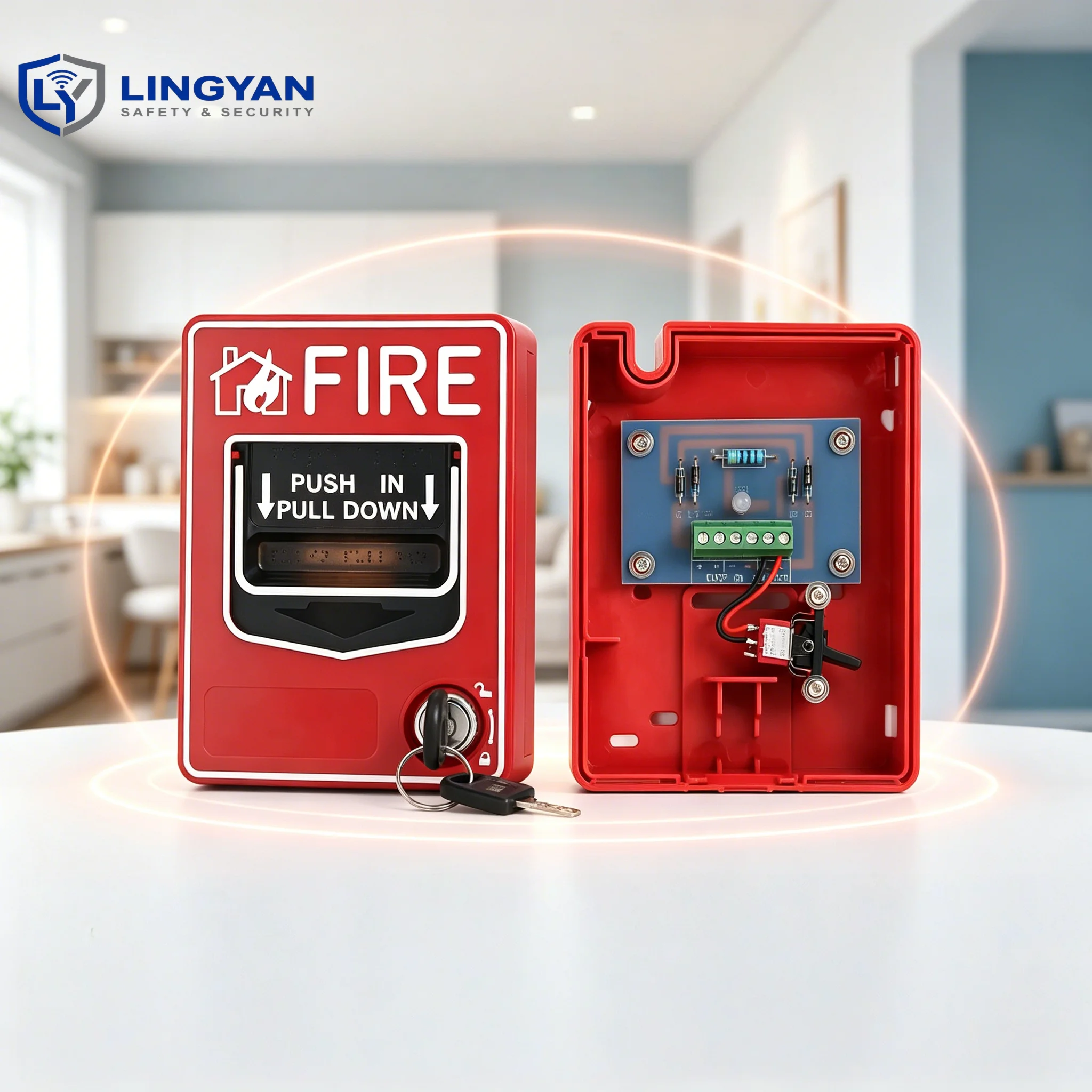 

Wired Emergency Alarm Point, resettable pull station with key, 24V working voltage for fire safety applications