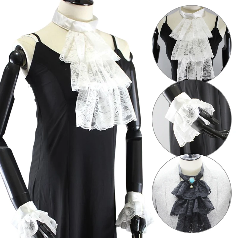 Ruffled Lace Retro Victorian Fake Collar Exotic Cosplay  Detachable False Choker Clubwear Renaissance Punk Collar Cuffs Sleeve