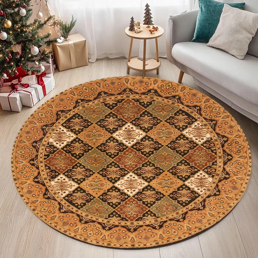 Vintage European Pattern Carpet Mat Rug, Classic Floral & Elegant home decoration with Red Gold Tone for Living Room Bedroom