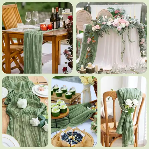 1/2/4/6-pack ostdukslöpare, 40x270 cm bohemisk gasväv, rustik, transparent löpare för bröllop, brudfest, bankett 10 best sales bordlöpare grön - №6