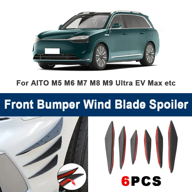 

6pcs Front Bumper Lip Side Splitter Fins Wind blade Spoiler - For AITO M5 M6 M7 M8 M9 Ultra EV Max Car Modified Accessories