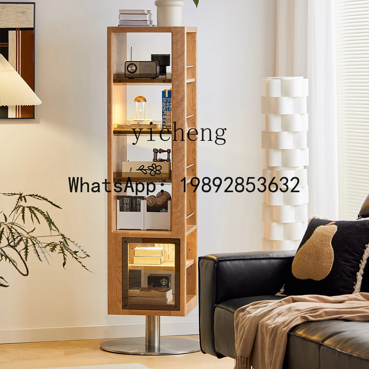 rotating mirror solid wood full-length mirror retro storage shelf bookcase rotating bookshelf floor mirror cabinet