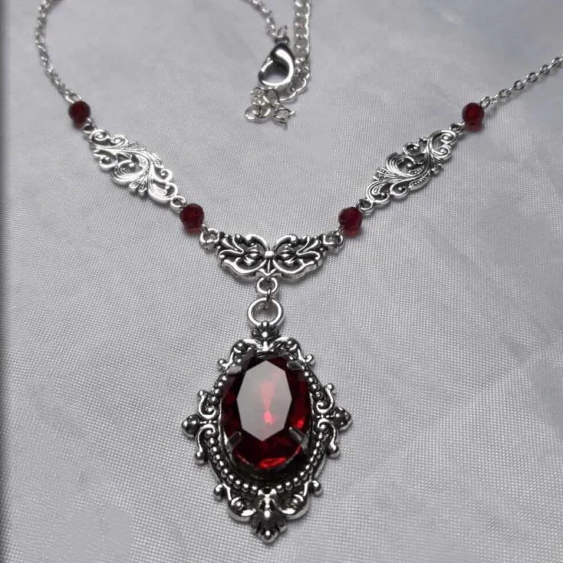 القوطية خمر الأحمر الكوارتز الكريستال قلادة فراشة قلادة مصاص دماء تنقش الساحرة مجوهرات اكسسوارات المختنقون خمر #1