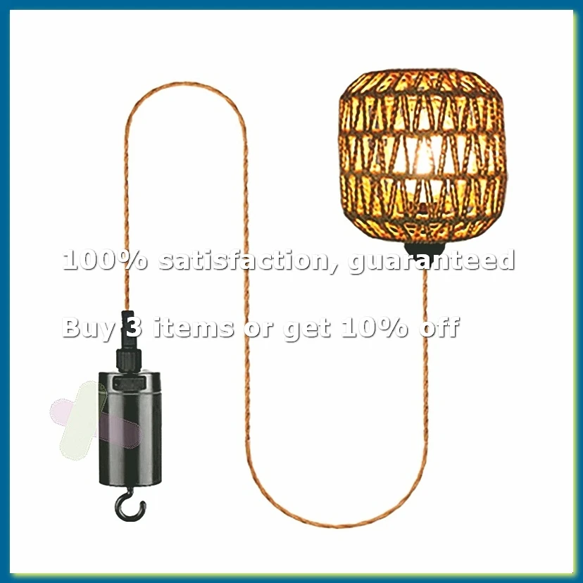 A56M-Battery Powered Outdoor Chandelier, Woven Rattan Pendant Light for Gazebo, Pergola, Porch, Indoor and Outdoor Decor