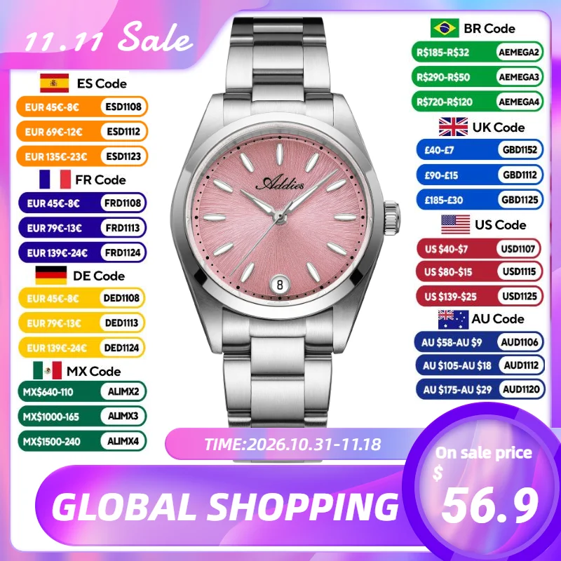 ADDIES 31mm Luxury Watches For Women High-End Sapphire Crystal Japan GM12 Ladies Quartz Watch BGW9 Luminous Waterproof Watches