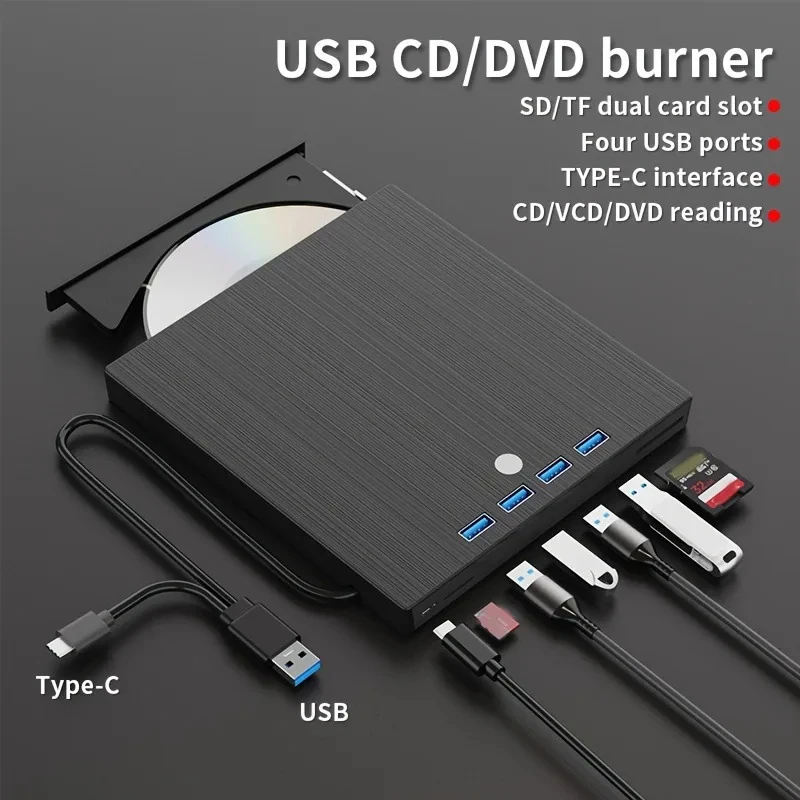 USB C USB 3.0 External 7 in 1 CD/DVD RW Drive Read Burner Portable DVD Player Optical Drives For Laptop Notebook PC Windows11 10