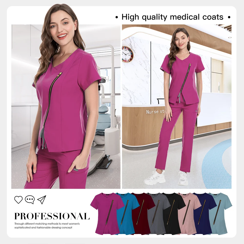 Niaahinn Multicolor Surgical Suit Nurse Scrub Set Clinical Medical Doctor Nursing Uniforms Short Sleeve V-neck Tops Pocket Pants